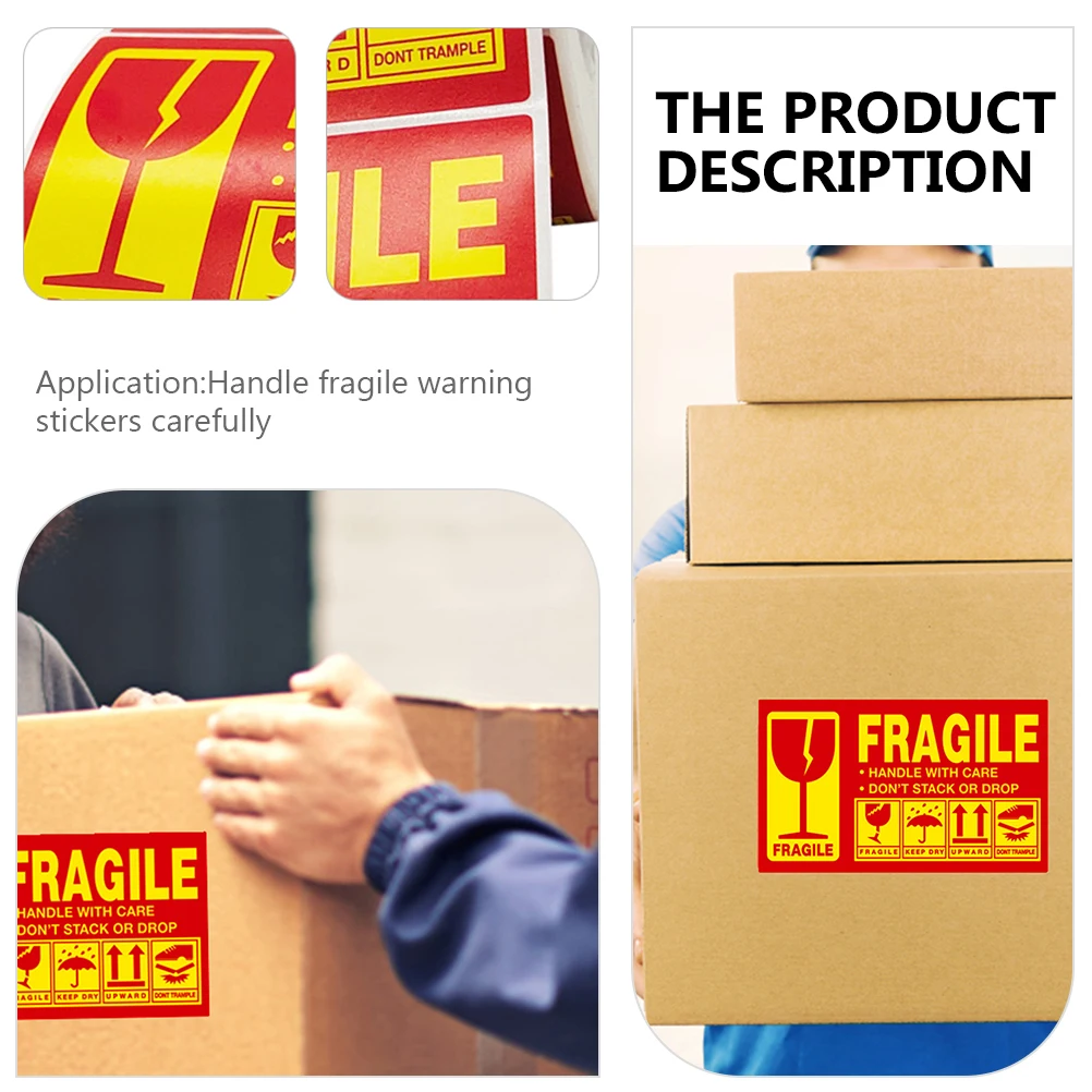 1 rollo de calcomanías de advertencia frágiles, pegatinas con etiquetas de cuidado para cajas de embalaje de envío, etiquetas adhesivas de precaución autoadhesivas