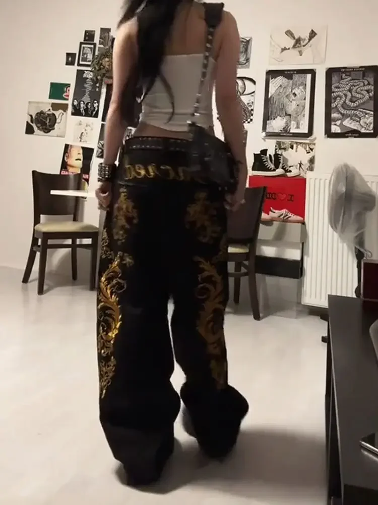 

American Retro Dragon Print Straight Jeans Millennium Subculture Fashion Hot Girl Jeans Harajuku Hip Hop Y2k Pants Baggy Jeans