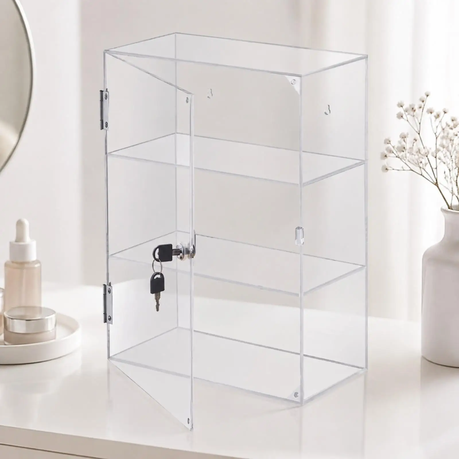 Clear Acrylic Collection Display Box with Hinged Door for Figurines Toys Safe Storage Showcase
