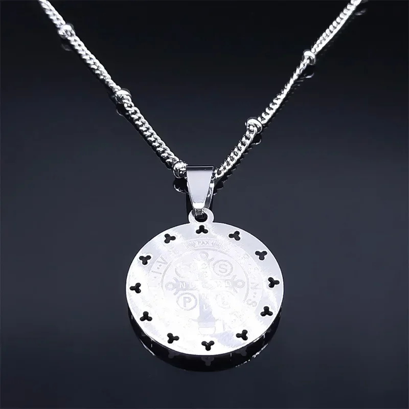 Vintage Stainless Steel Saint Benedict Cross Medal Pendants Religious Transportation Amulet Exorcism Necklace Jewelry Gift