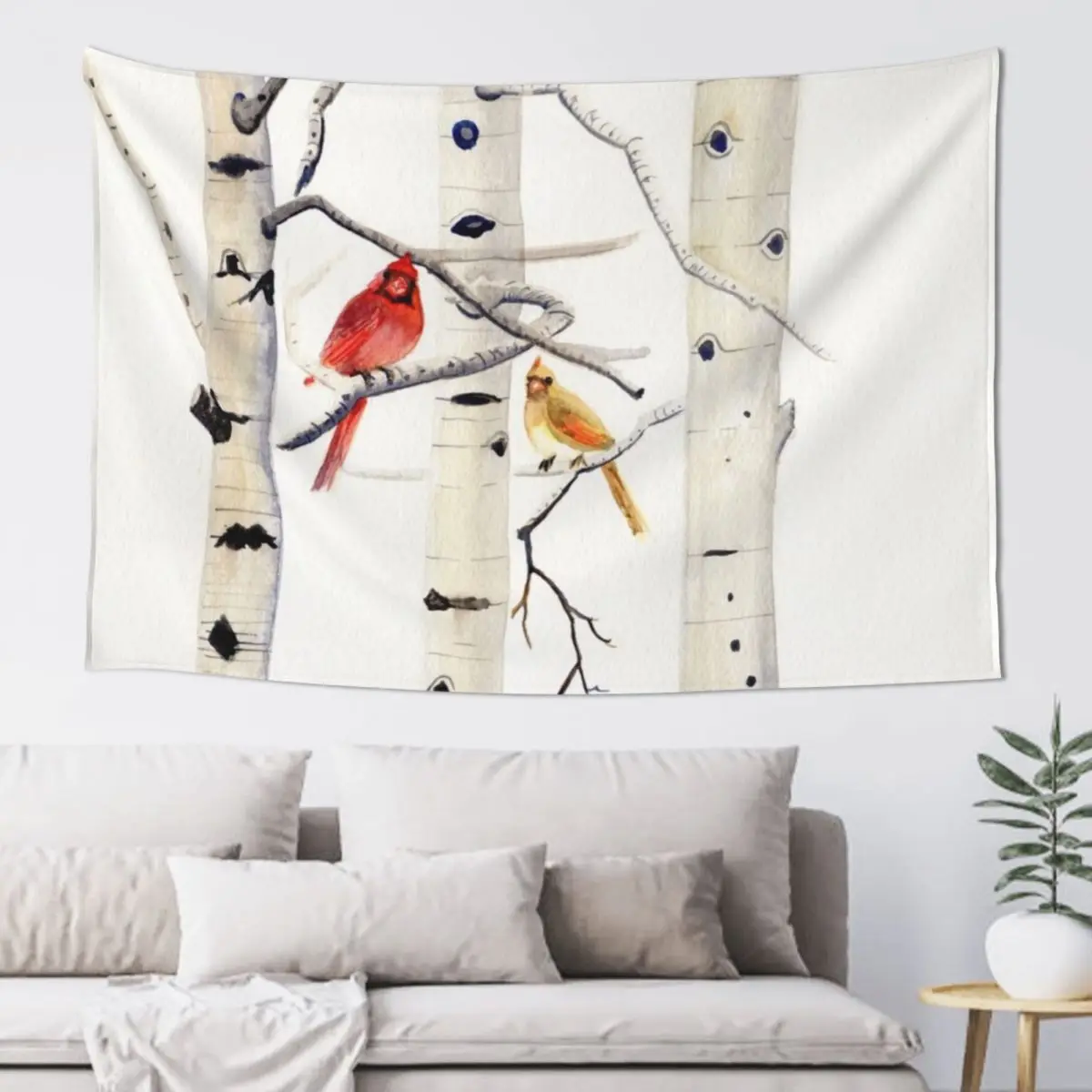 

Birch Trees and Cardinal Tapestry Wallpaper Bedroom Wall Tapestries Wall Mural Room Decor Tapestry