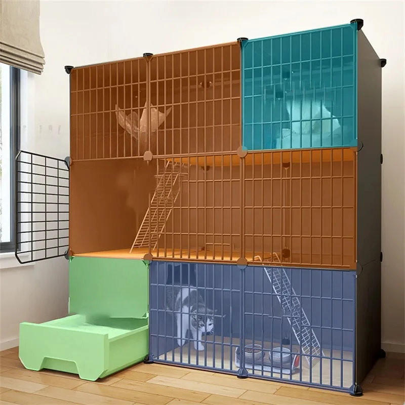 Moderne Ijzeren Mesh Kattenkooien Meerlaagse Ruimte Kattenvilla Met Kattenbak Toiletkooi Voor Katten Luxe Kattenhuis Hondenkooi Voor Katten