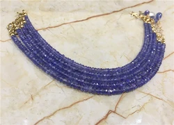 2023 New Loose Beads Nature Blue Tanzanite Roundel Faceted Bracelet 18cm  Nature 925 Silver Plated Clasp