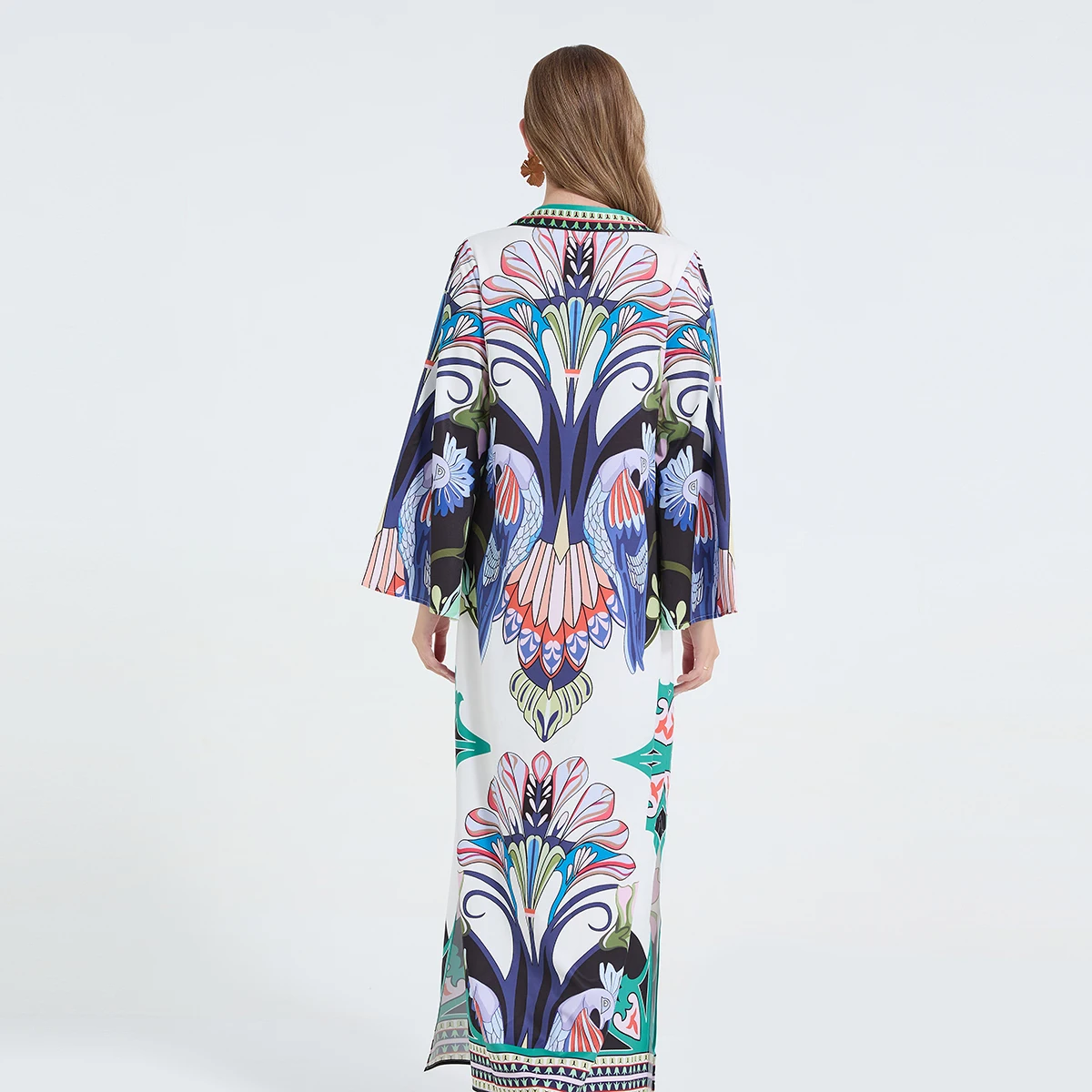 Fashion Runway Blue White Porcelain Floral Maxi Dress For Women Summer Autumn Long Sleeve Flower Print Dresses Lady Holiday