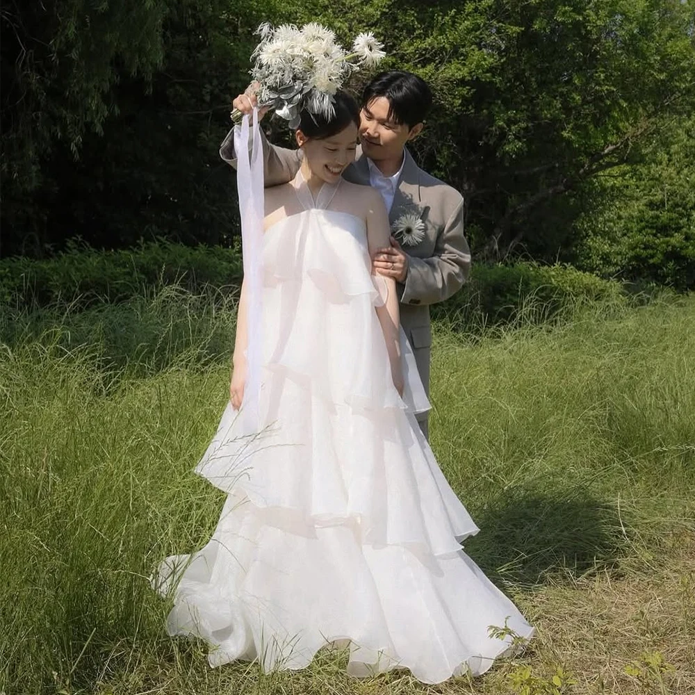 

Sondr Halter Layered Chiffon Korean Wedding Dresses Fairy Bridal Outdoor Reception Dresses Customized Wedding Party Gown 2025