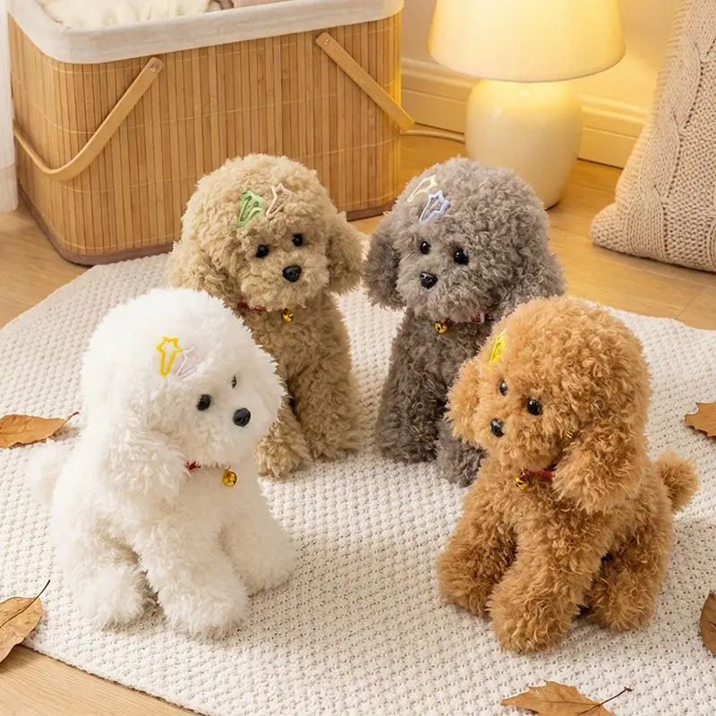 

Cute Poodle Dog Plush Toy Soft Fluffy Stuffed Animal Puppy Doll with Bell Collar Kawaii Plushie for Birthday Gift HomeDecoration
