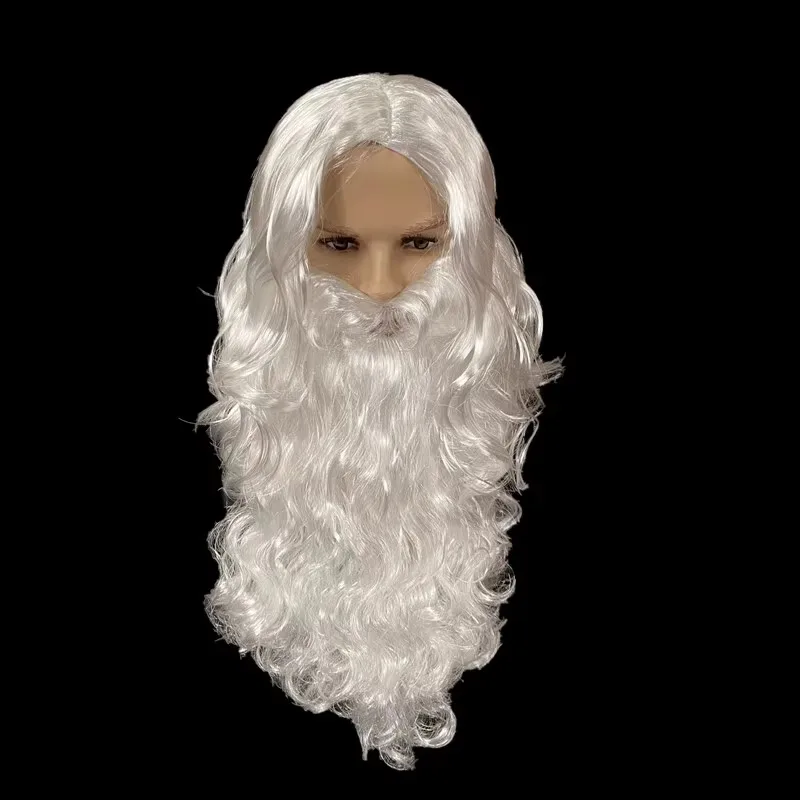 Christmas Cosplay Synthetic Wig Short Hair White/Grey Santa Claus Beard Unisex Men Women Party Dress Up Props Cosplay Accessorie