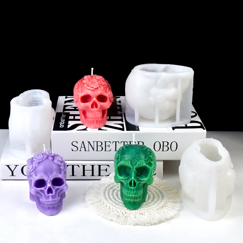 New Halloween Skull Silicone Candle Molds 3D Relief Flower Skull Crafts Resin Plaster Soap Making Mold Home Art Halloween Gift