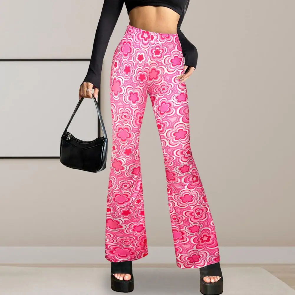 Casual Commuting Trousers Stylish Women's Flared Pants High Waist Slim Fit Vibrant Floral Print for Daily Wear Business Casual