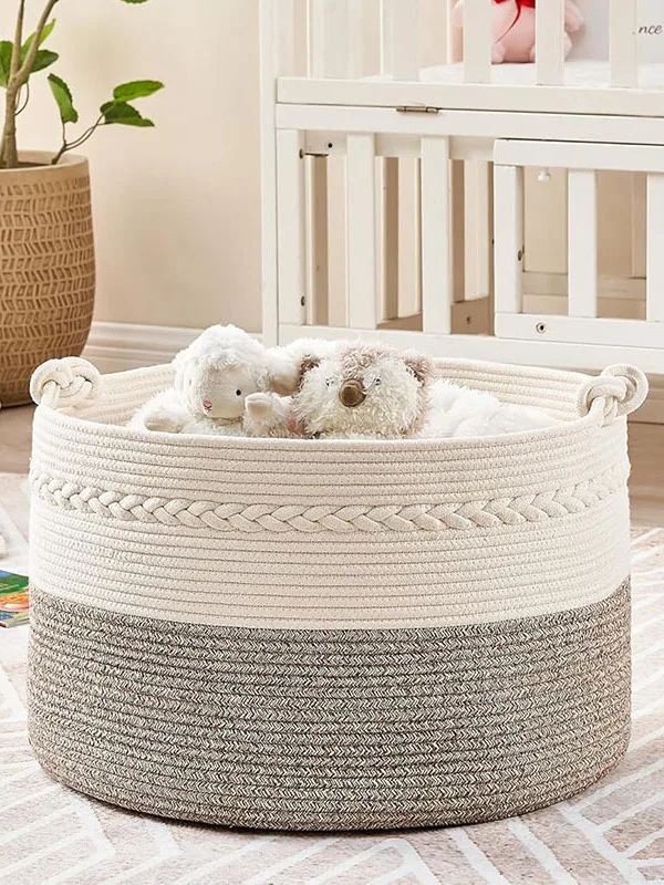 

Большая круглая корзина для белья из хлопковой веревки, корзина для игрушек, органайзер для хранения одежды, корзина Wier для домашней организации