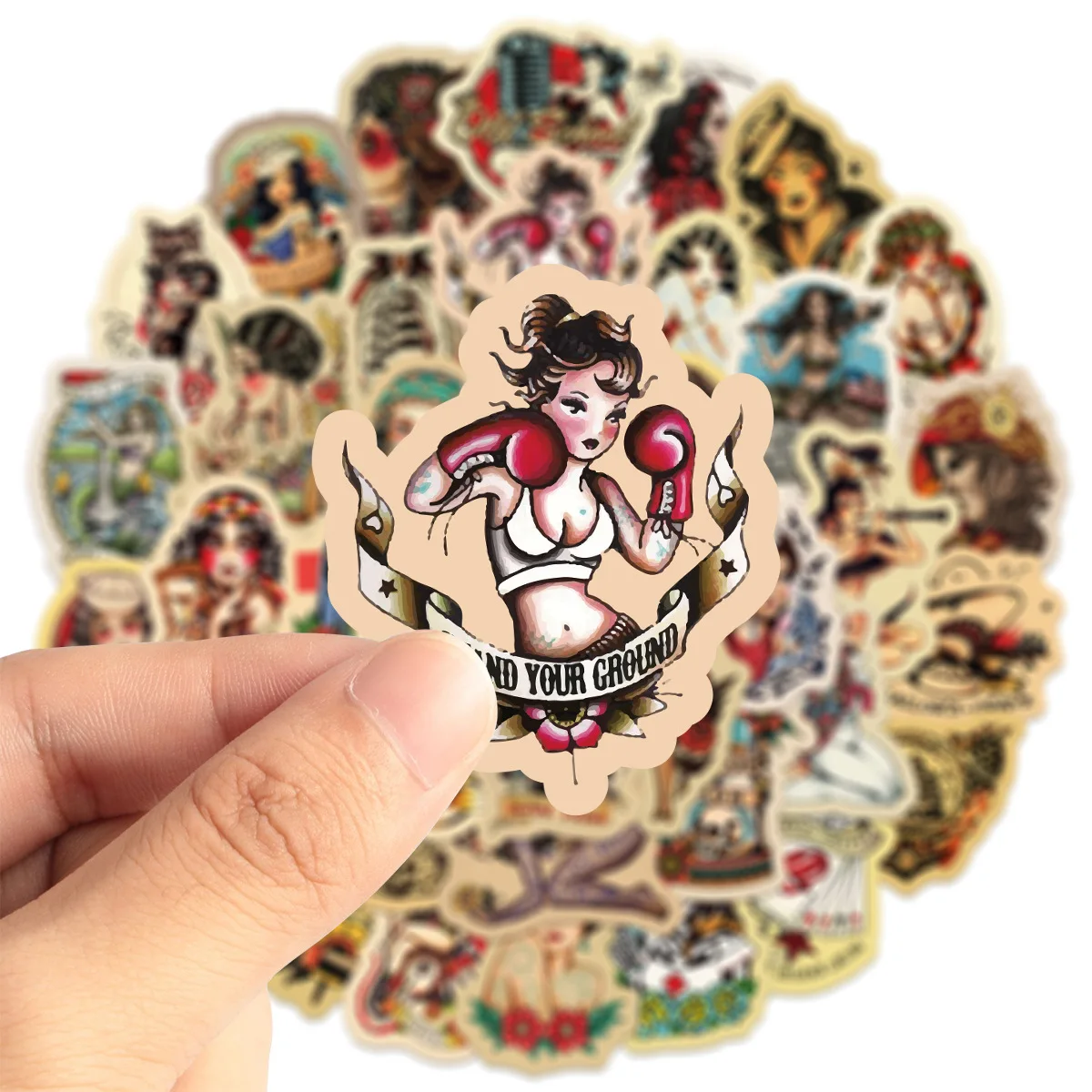 

10/50PCS Retro Tattoo Girl Graffiti Stickers Personalized Cool Creative DIY Decorative Water Cup Stationery Box Guitar Decal Toy