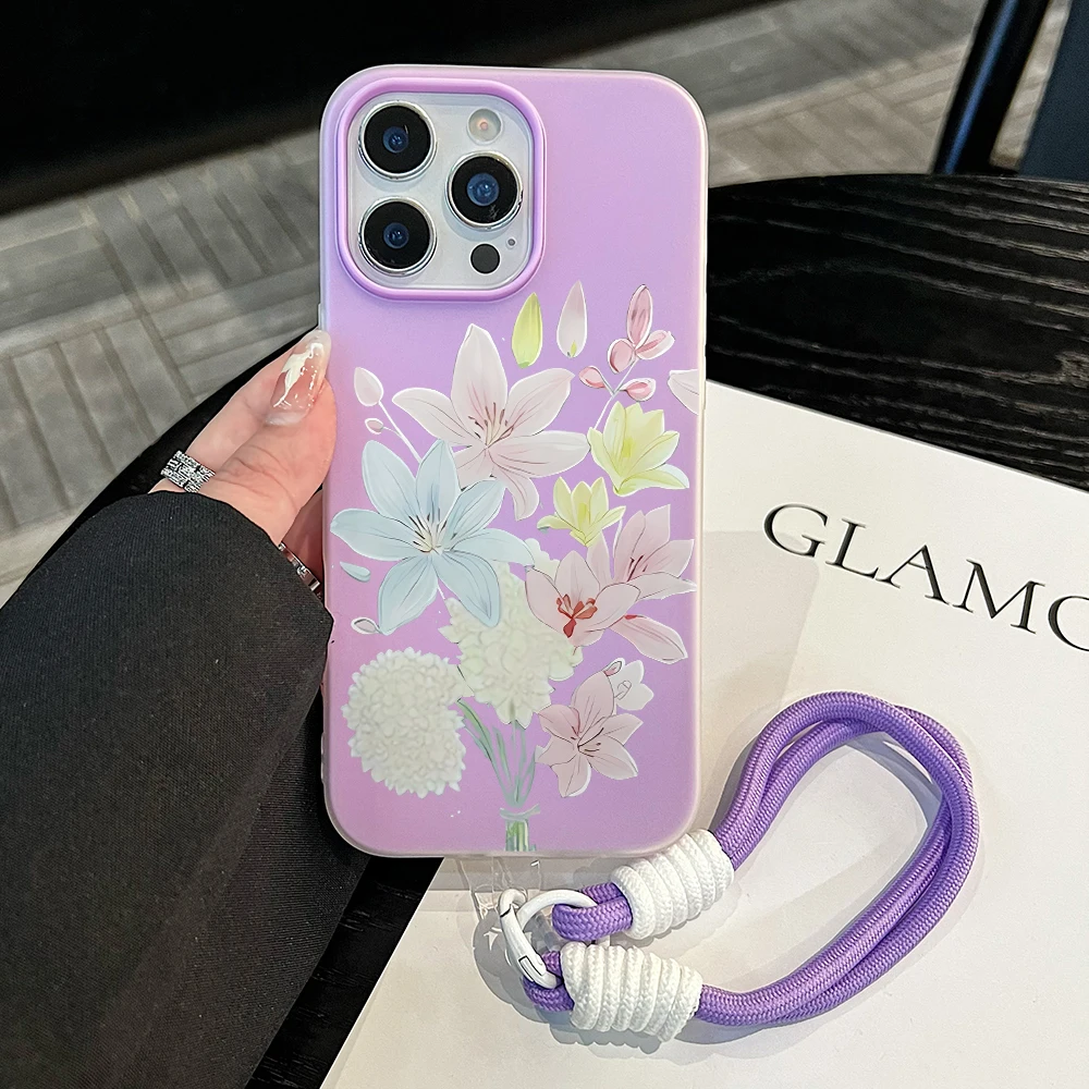 Watercolor Bouquet Print 2 in1 Lanyard jelly Phone Case For Samsung Galaxy S26 Ultra S25 S23 S24 FE A57 A56 A55 A17 A16 A07 Case