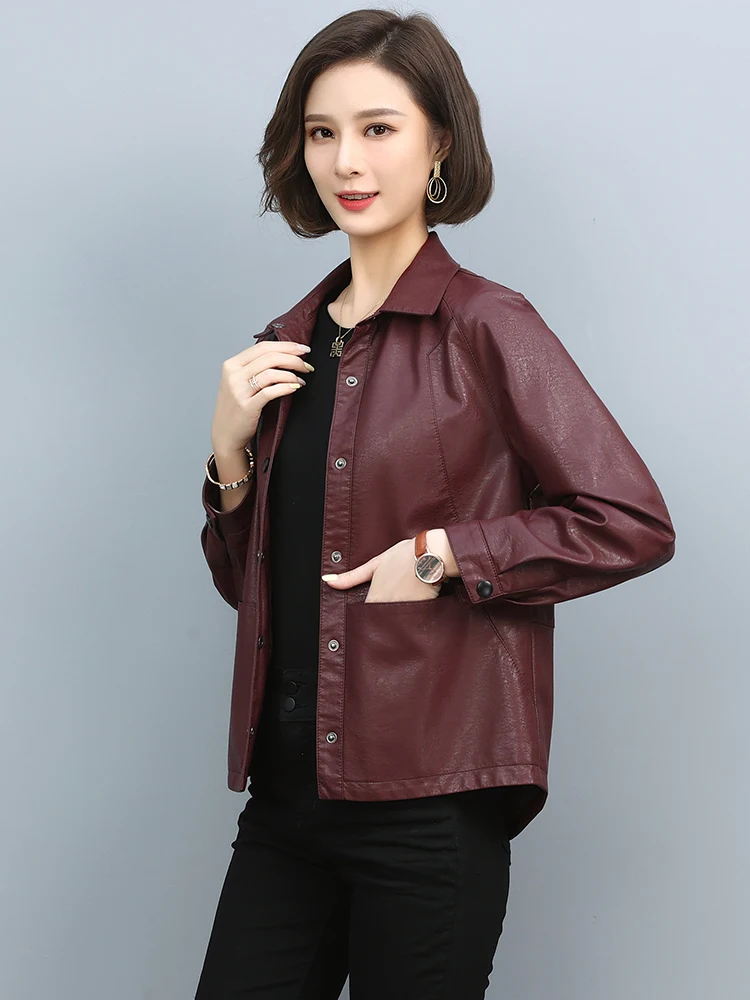 Giacca Corta in Pelle di Agnello da Donna, Stile Casual, Nuova Versione Coreana Primavera-Autunno, Taglia Piccola, Giacca in Vera Pelle