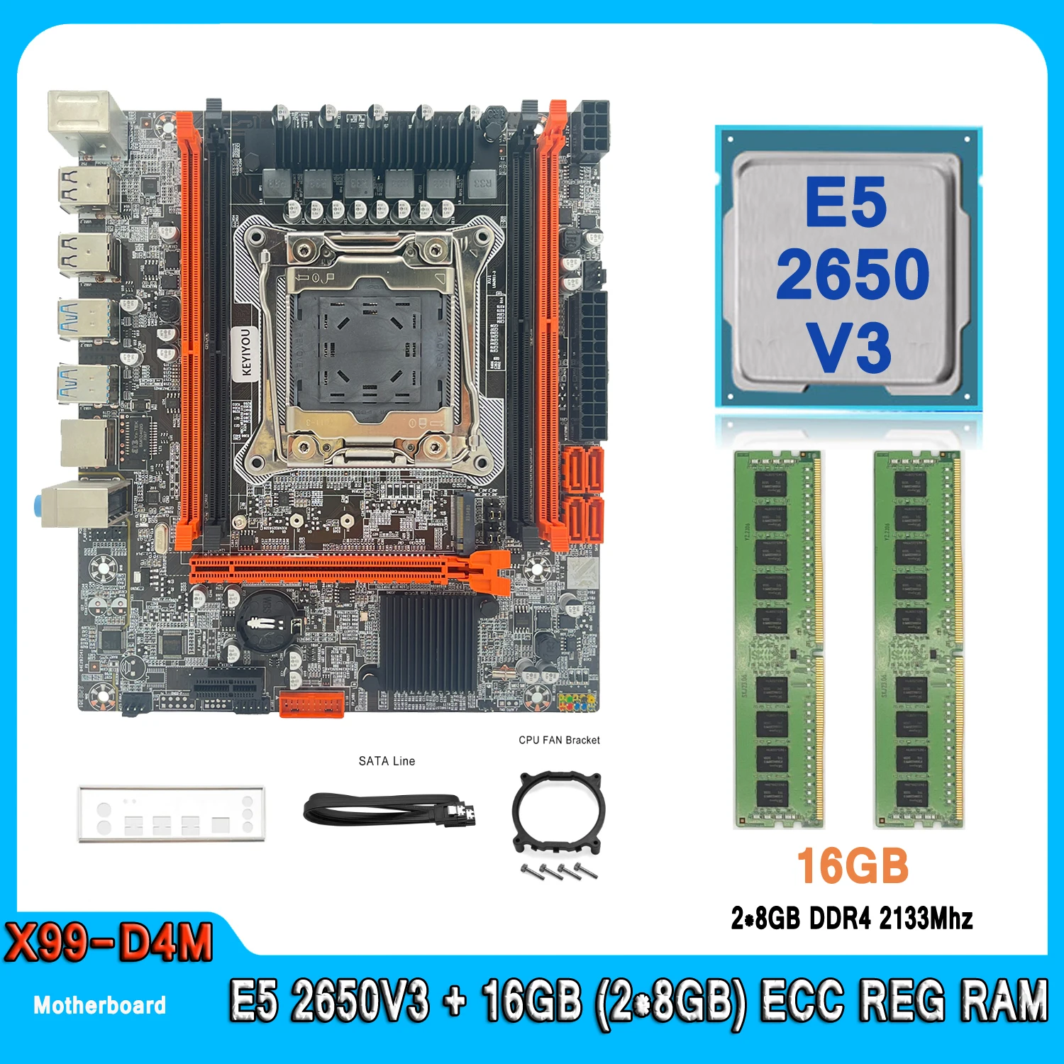 Kit Xeon X99 D4M Motherboard LGA 2011-3 Kit Xeon E5 2650 V3 CPU With 2pcs 8GB DDR4 2133MHZ ECC REG Memory 2650V3 Motherboard Set