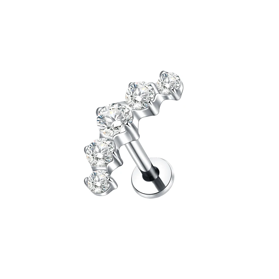 1PC Implantaat Grade Titanium Zirkoon Stud Oorbel Intern Schroefdraad Ster Labret Piercing Lip Monroe Helix Tragus Piercing Sieraden