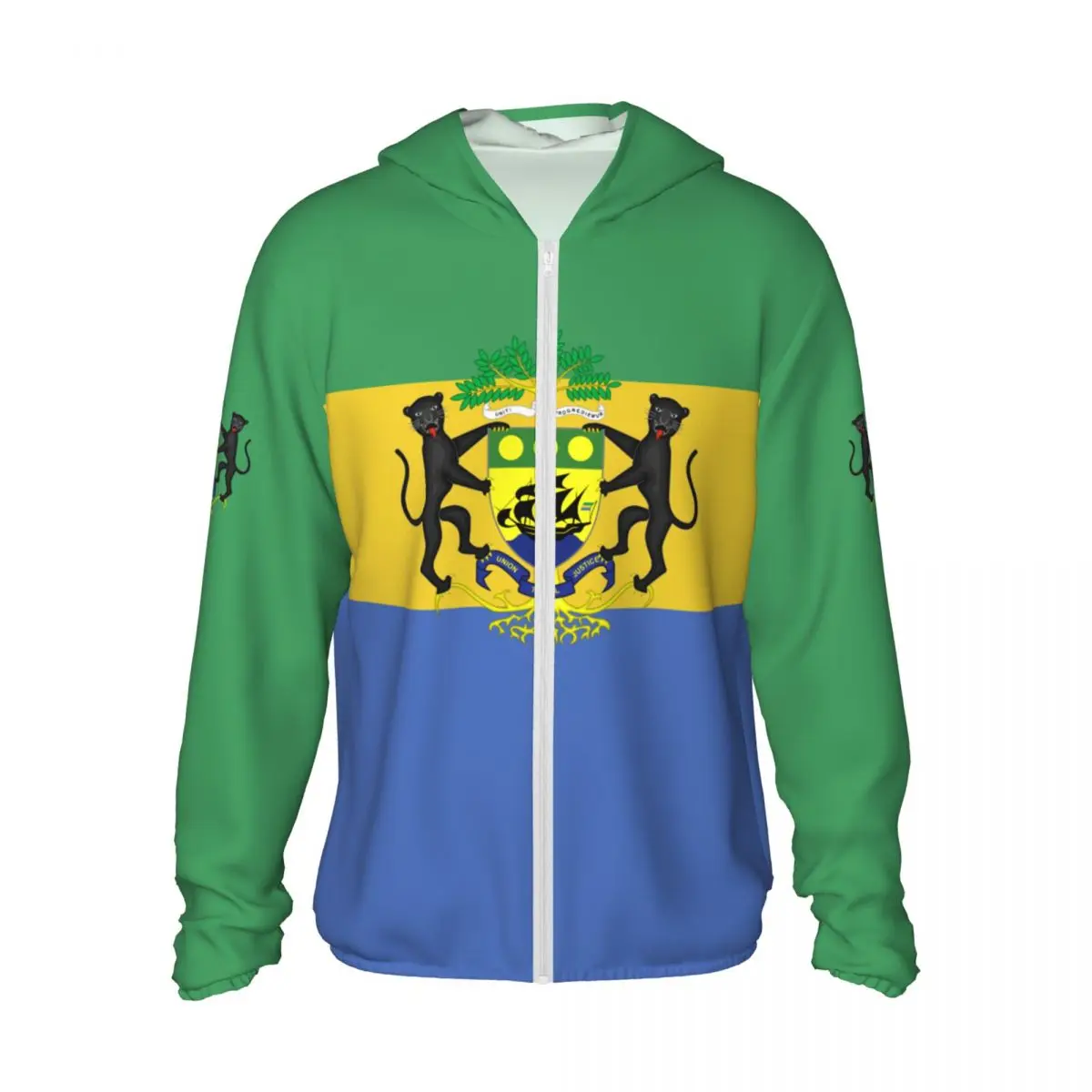 2026 Summer Gabon Flag Polyester Sunscreen Sun Protection Fishing Running Clothes Quick Dry Performance With Zipper Hoodie
