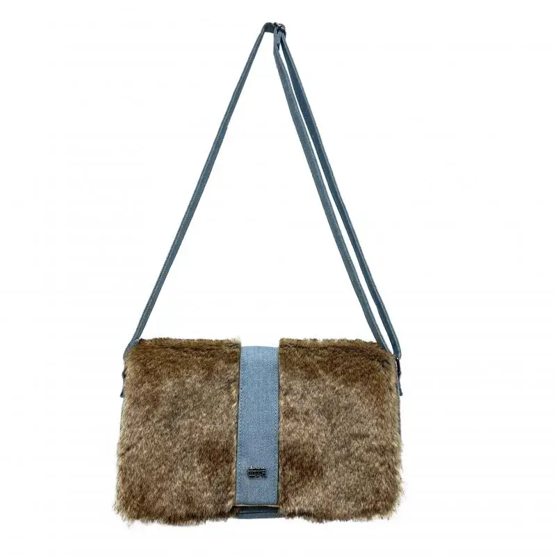

American Retro Cross Shaped Square Women's Bag With Personalized High-end Feel Imitating Fur Single Shoulder Crossbody Bag Trend