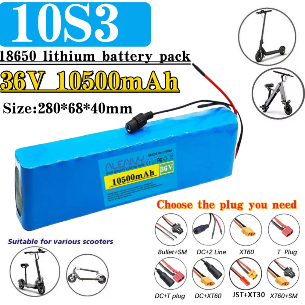 

NEW 36V 10500mAh 18650 Lithium Battery Pack 10S3P Rechargeable Lithium Battery Power Modified Bicycle Scooter Electric Vehicle.