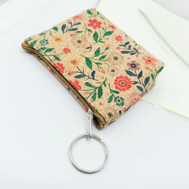 12pcs Coin Purses Women Cork Leather Fish Flower Printing Square Short Wallet Mix Color