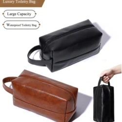 Mens Business Travel Bag Zipper Makeup Bags PU Leather Travel toiletry bag Cosmetics Organizer Storage Pouch Large Capacity