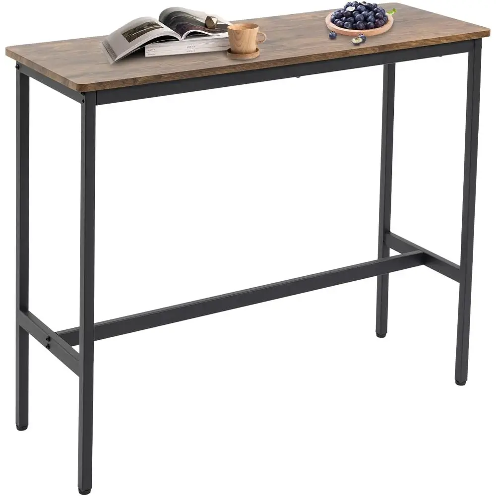 

Стол Soa 44,5 дюйма, барный стол для паба, узкий стол для прихожей, узкий высокий стол для бара с МДФ-столешницей и черными металлическими ножками.