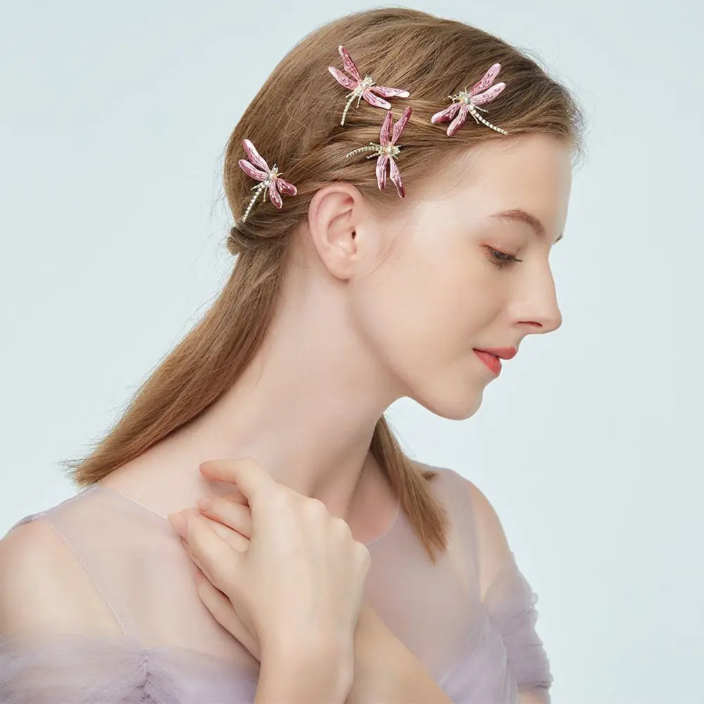 Pince à cheveux libellule en émail en forme de U, outil de photographie d'ornement, pièce de tête de bijoux de mariage, épingle à cheveux de mariée, coiffure