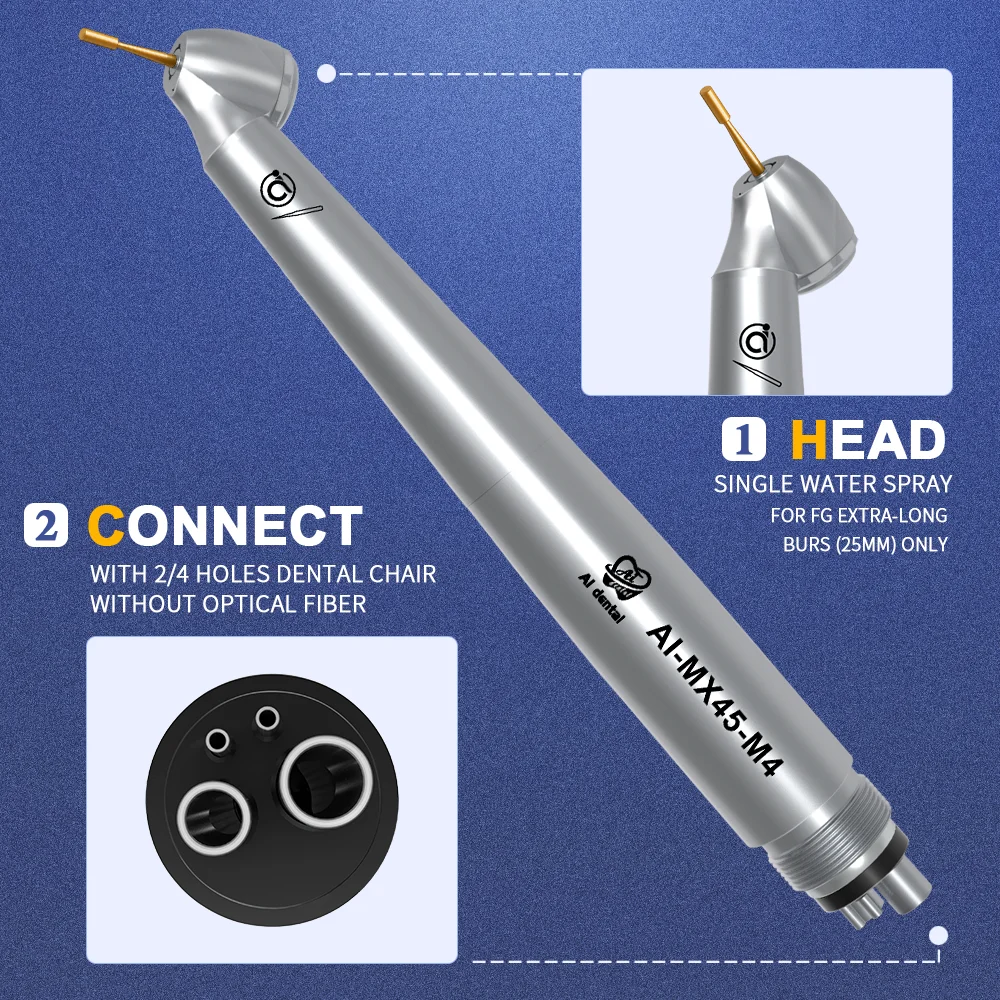 AI Dental Air Turbine Handpiece 45 °Angle Head Small Size High Speed Diamond Burs Single Water Spray Non-light AI-MX45/AI-MX2