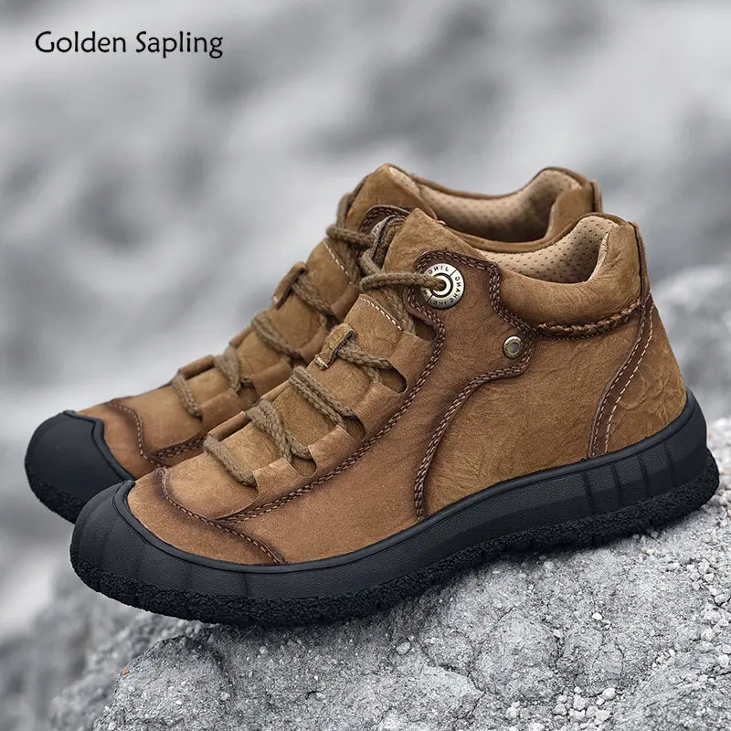 

Golden Sapling Genuine Leather Boot Men Retro Casual Warm Shoes Classic Winter Men's Boots Fashion Sewing Leisure Outdoor Shoe