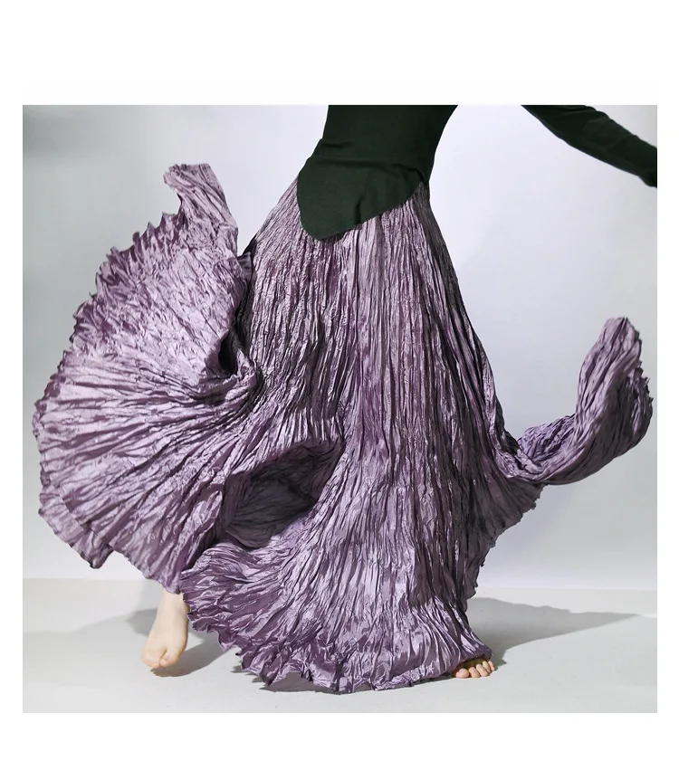High Quality Women Spring Long Skirts Wide Hem Pleated Design High Waist A-Line Dance Maxi Skirts Faldas Femme Streetwear