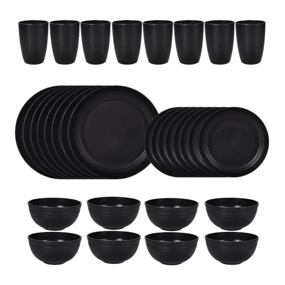 Lightweight Stackable Dishes Durable Plastic Tableware Set for 8 Reusable Dinner Plates Bowls Cups Non-breakable for Parties