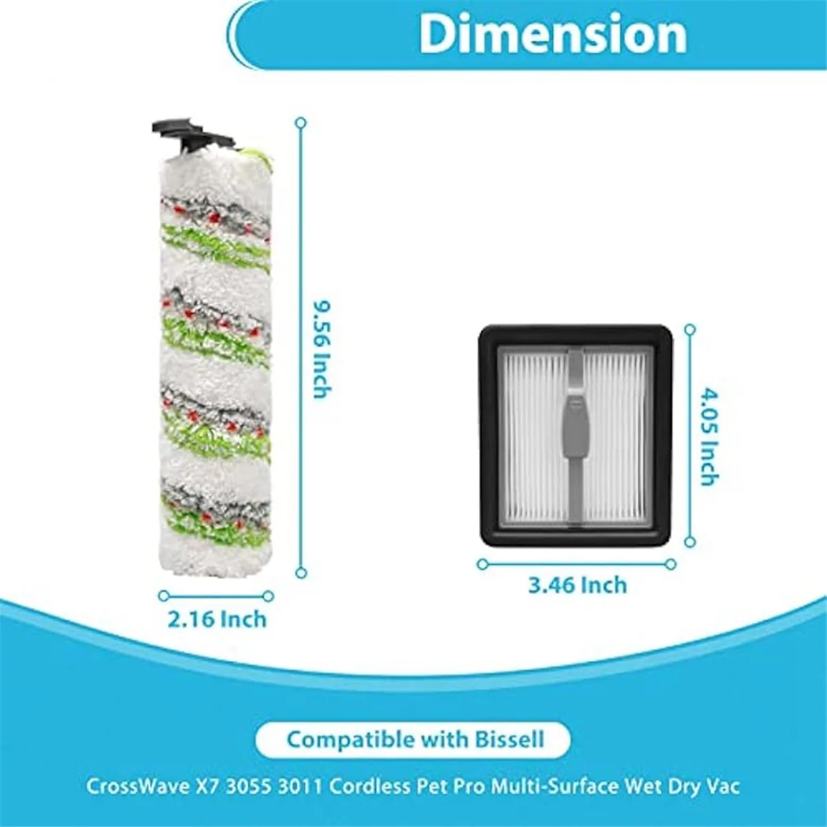 SAF Brush Roller Filter Kit for Bissell X7 Crosswave Pet Pro 3279 3277 3011 3055 Multi-Surface All in One Wet-Dry Vacuum