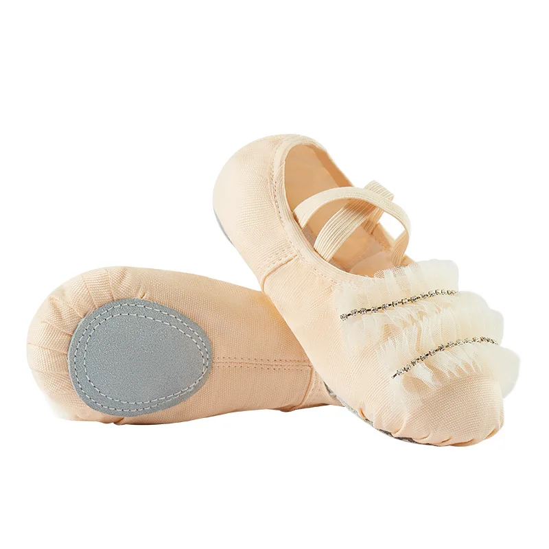 Zapato de baile de encaje para niña, zapatos de Ballet de entrenamiento de suela blanda para niños, bonitos actuaciones en escenario, zapatos con garra de gato