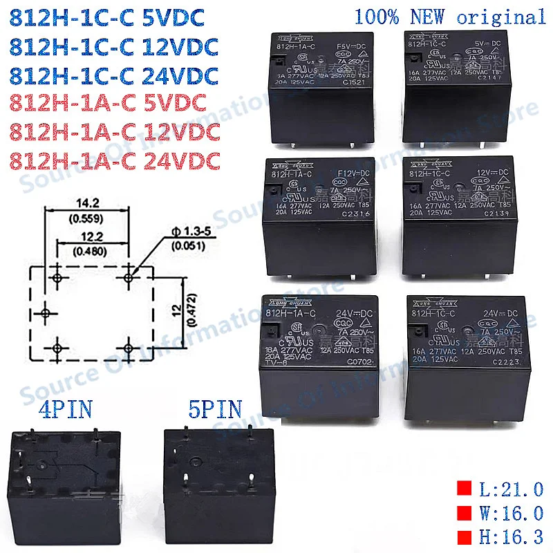 5Pcs/lot, 812H-1C-C 12VDC, 812H 1A-C, 4Pin/5Pin, T73 Relay, 812H-1A-C 5VDC 12VDC 24VDC 812H-1C-C-5VDC 812H-1C-C 24VDC