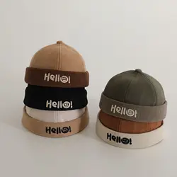 2024 Girls Docker Cap Brimless Beanie Hat Hello Letters Spring Boys Kids Melon Hat HELLO Fashion Landlord Hats