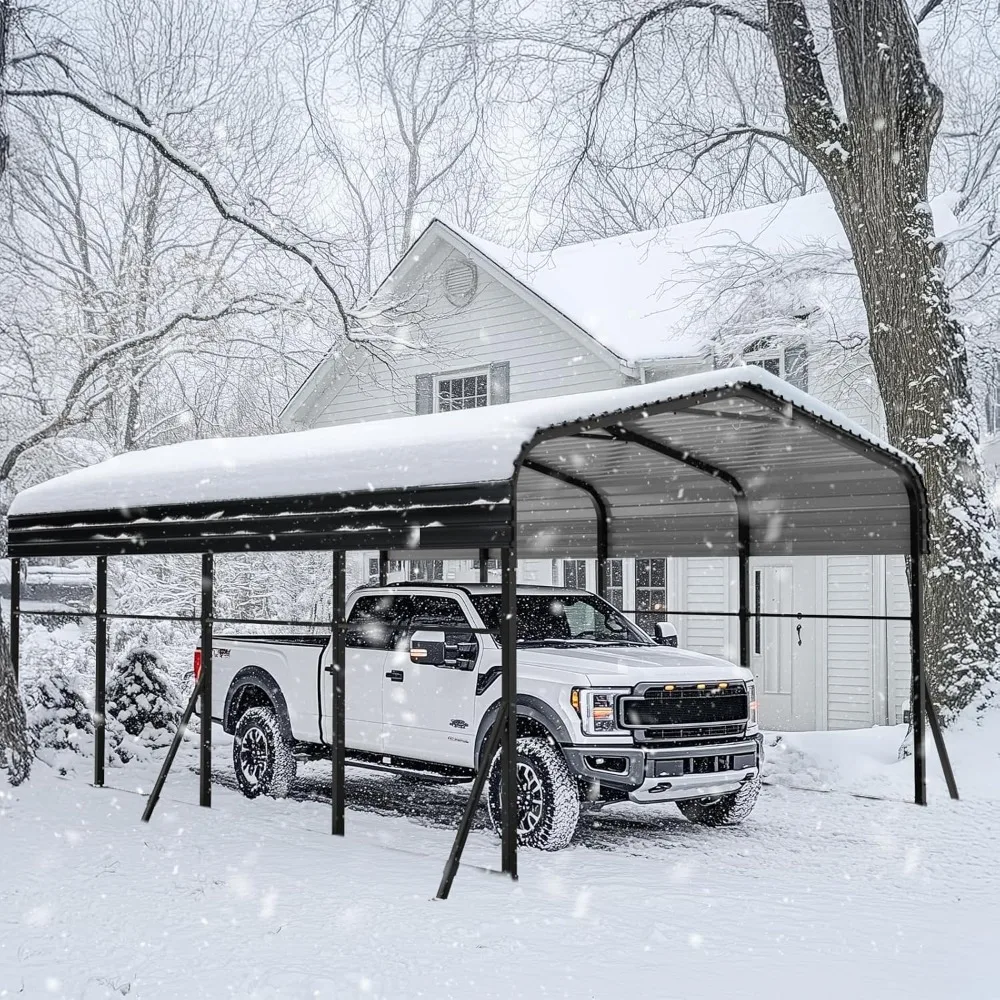 Carport 12x20 FT Metal Carport with Enhanced Base, Outdoor Garage Car Port Galvanized Canopy Car Shelter Steel Carports