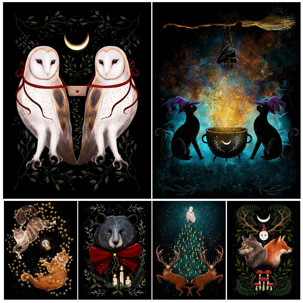 

Magical Cauldro,Mythical Creature And Witchcraft Plant Wall Art Canvas Print Magical Forest Art Poster And Print Home Decoration