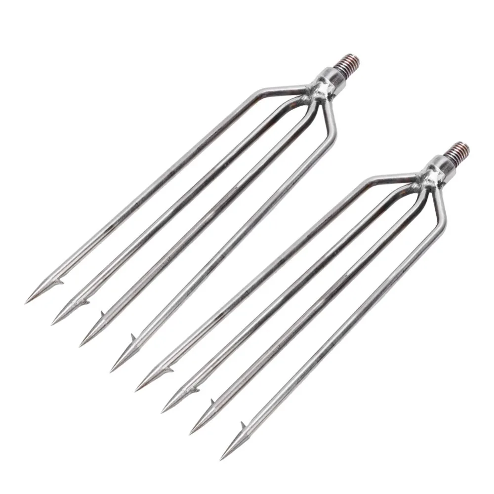 2 PCS Stainless Steel Harpoon Gig Barbed 4 Prongs Fishing Harpoon 8mm Screw High Hardness Fishing Spear Outdoor Fishing