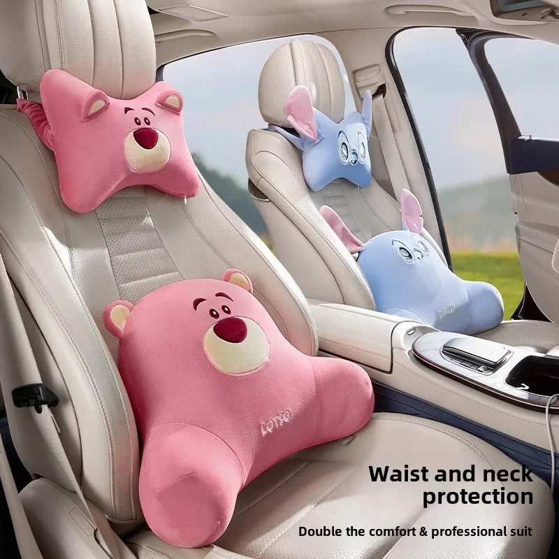 

Car Headrest Neck Pillow Backrest Lumbar Support Neck Protection Car Seat Strawberry Bear Cushion Pillow Car Waist Protection