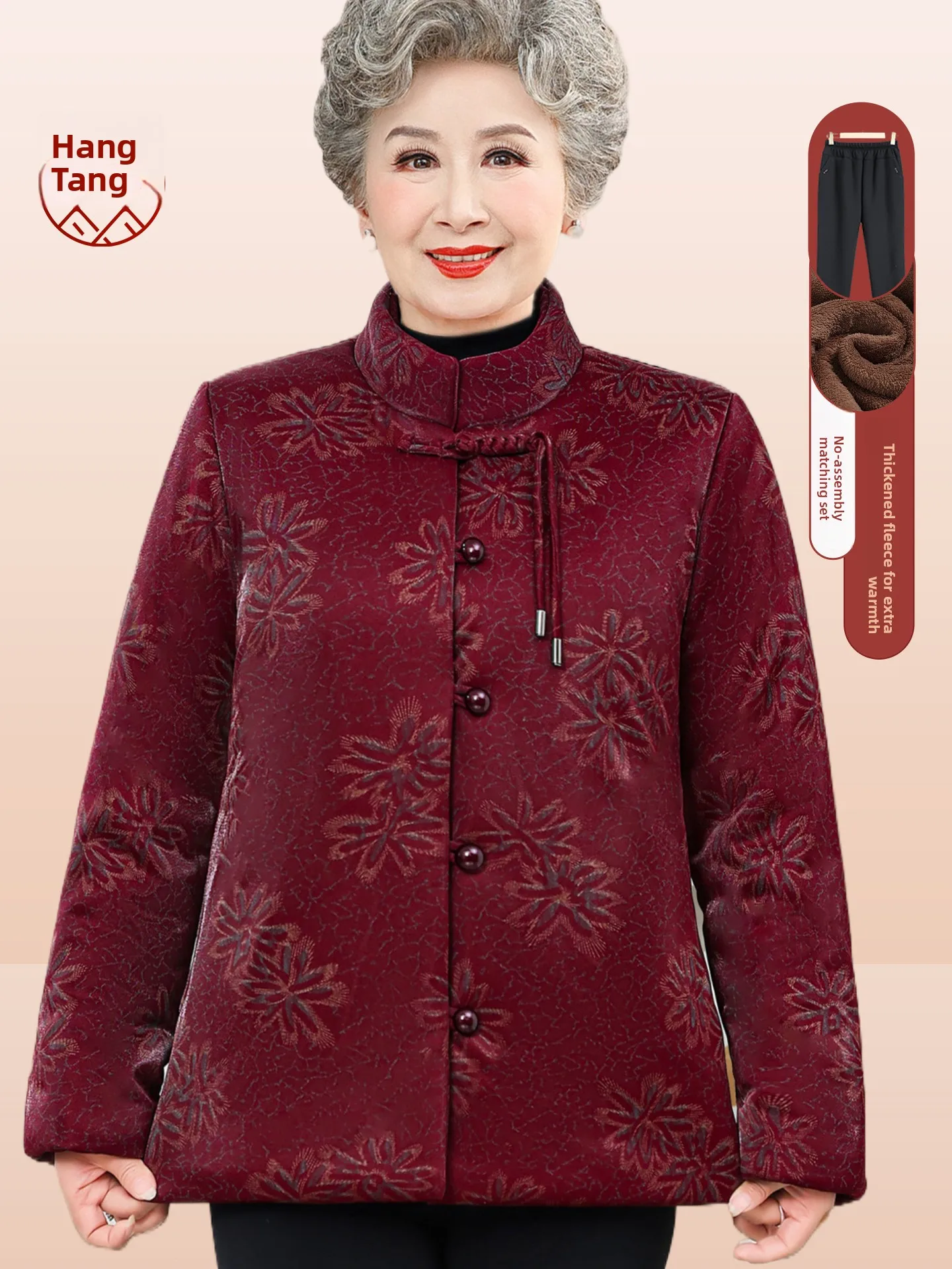 

Warm Fce Lined Thiened Cotton Coat for andma Winter Faionable ly Women's Clothing Stand Collar Single Button Cl...