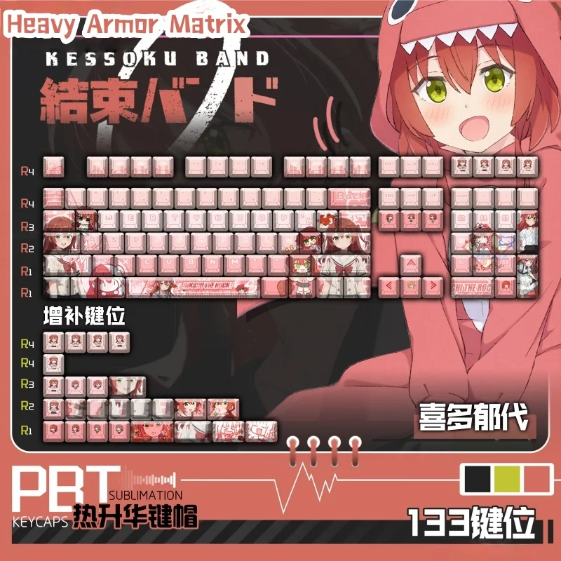 Bocchi De Rots! Kita Ikuyo Thema Anime Keycaps Cherry Profiel Maatwerk Mechanische toetsenbordspellen Leuke cartoon cadeau Keycaps