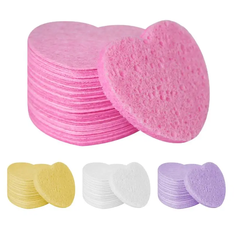 Heart Shaped Facial Sponges 50-Count Heart Shape Facial Sponges Natural Cosmetic Spa Sponges Heart Face Sponges for Makeup