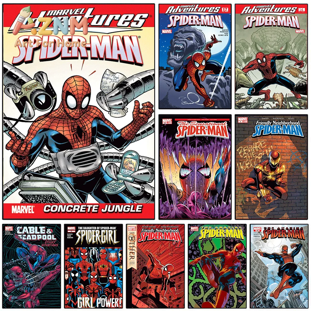 Marvel Adventures Spider‑Man Concrete Jungle Comic Canvas Print, Superhero Comic Cover Graphic Art Poster, Frameless Canvas Wa
