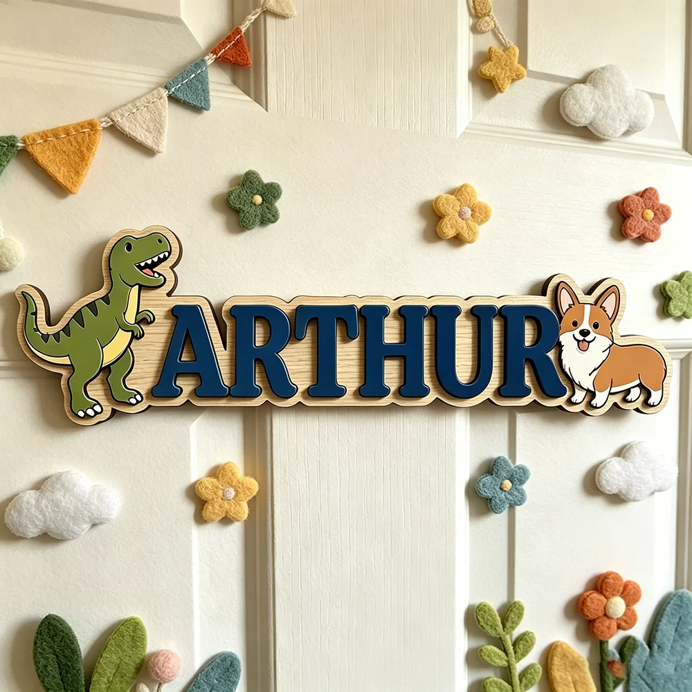 Baby Nursery Green - Whimsical Green T-Rex & Corgi Custom