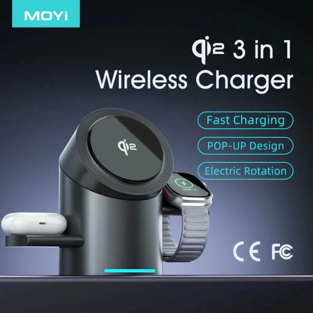 

Qi2 3 in 1 Magnetic Wireless Charger Touch Roating for Iphone 16 15 14 Pro Max 15W Fast Charging Base Desk Accessories Gifts