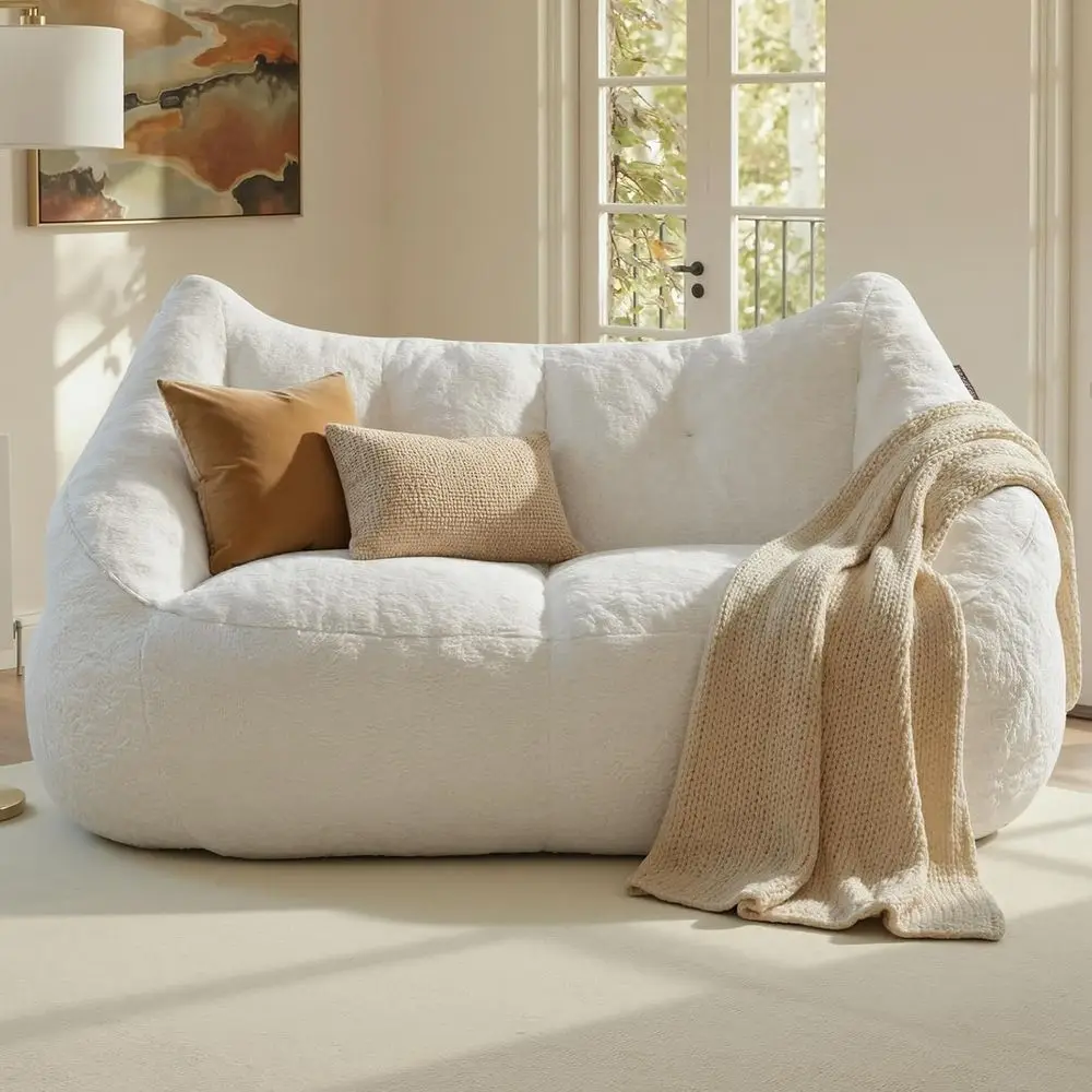 

Oversized Bean Bag Loveseat for Adults, Plush Ergonomic Sofa, Ideal for Reading and Living Spaces, Cream White