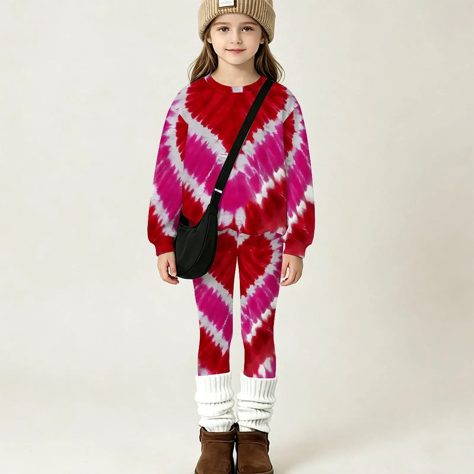 Retro Fashion Girls 2Pcs ,Christmas Print  Long Sleeve Top and Long Pants, Autumn Winter Casual Outfit Party