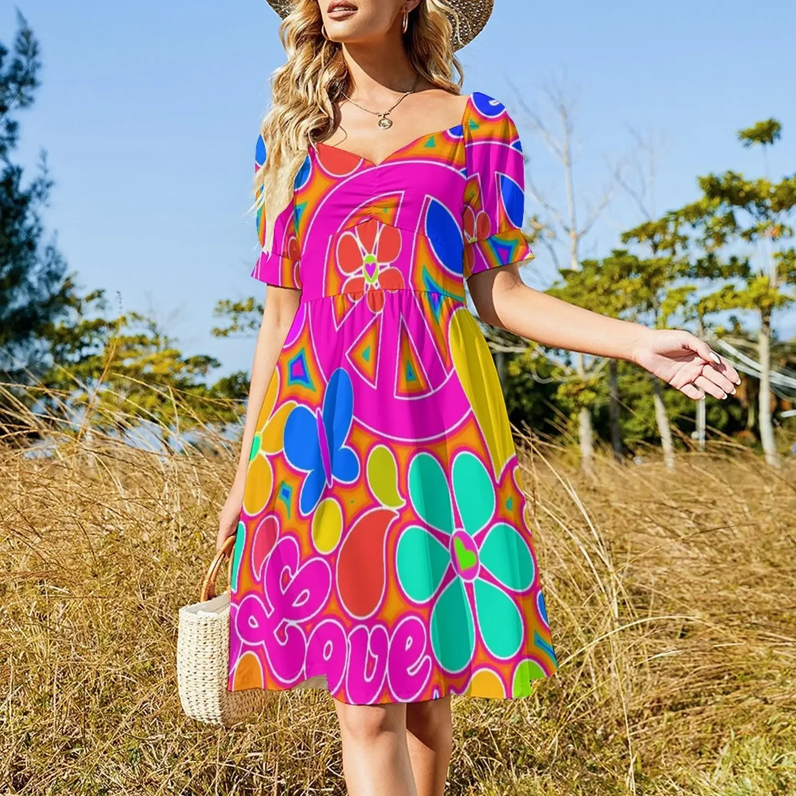 Bright Pop Art Colorful Peace and Love Flower Power Art Sleeveless Dress elegant party dresses for women 2025 sexy dress Dress