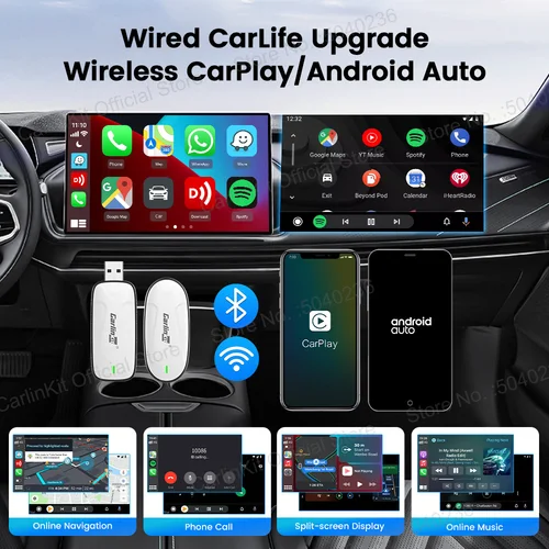 Imagen 2 del producto Baidu CarLife CarlinKit cableado a inalámbrico CarPlay adaptador inalámbrico Android Auto WiFi Bluetooth conexión automática 2 en 1 caja inteligente