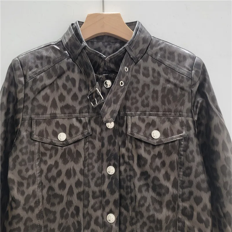 HKSH Herbst Neue Frauen Streetwear Mäntel Leopard Gedruckt Einreiher Leder Kurze Jacke Vielseitig Elegante Persönlichkeit HK8446