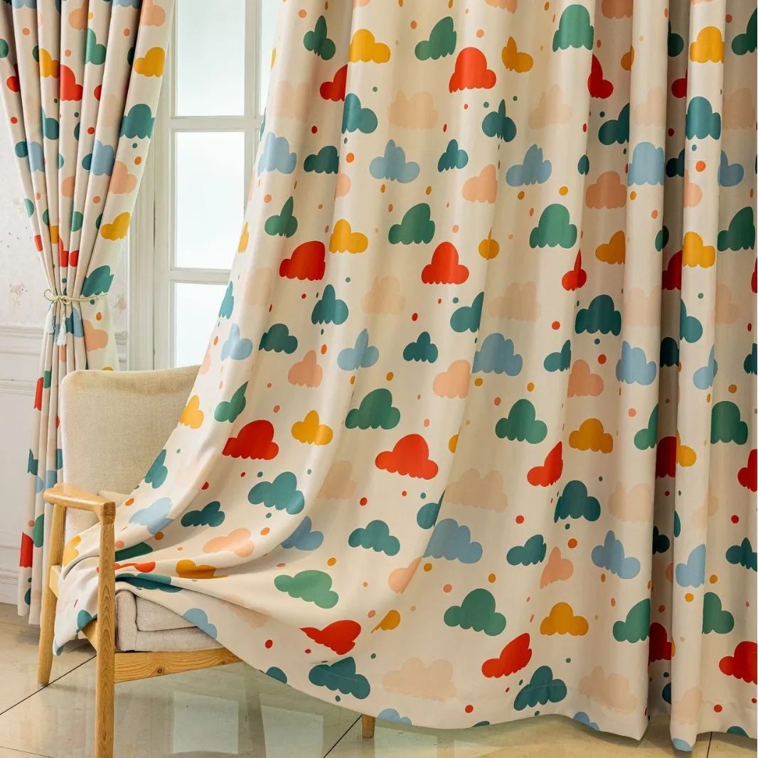 Cartoon Cloud Blackout Window Curtain Grommet Top Printed Thermal Curtain For Kids Nursery Bedroom Baby Room Interior Decoration
